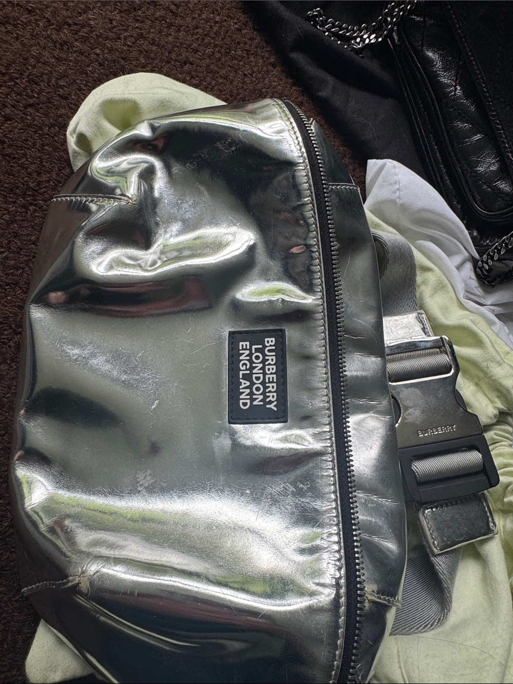 Burberry Silver Metallic Logo Belt Bag
